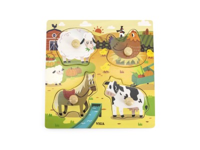 VIGA Drewniane Puzzle z Pinezkami Farma 12m+