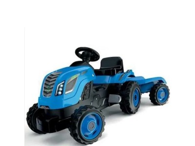 SMOBY Traktor XL Niebieski na Pedały z Przyczepką