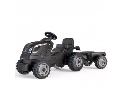 SMOBY Traktor XL Czarny na Pedały z Przyczepką