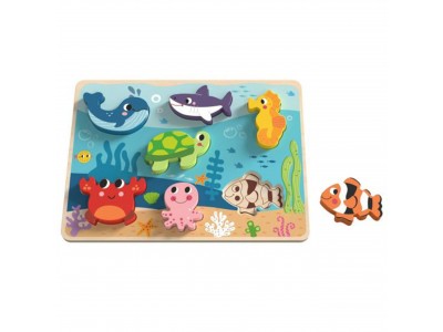 TOOKY TOY Drewniane Puzzle Świat Morza Montessori Rybki Żółwik Dopasuj Kształty
