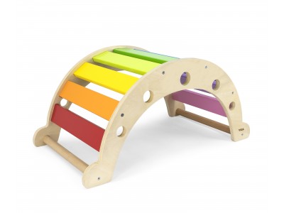 VIGA Drewniany Bujak Mostek 2w1 Huśtawka MONTESSORI Tęczowa