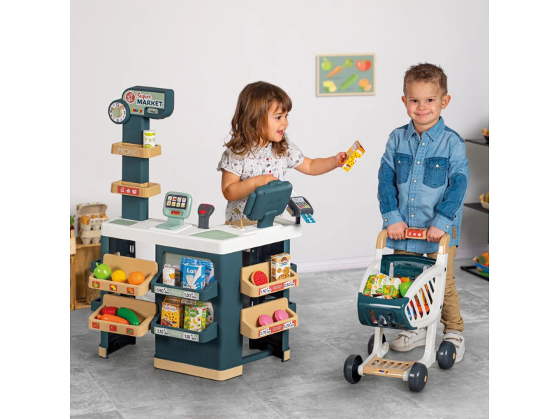 SMOBY Sklep Supermarket z Wózkiem Elektroniczną Kasą ze Skanerem SMOBY Sklep Supermarket z Wózkiem Elektroniczną Kasą ze Skanerem