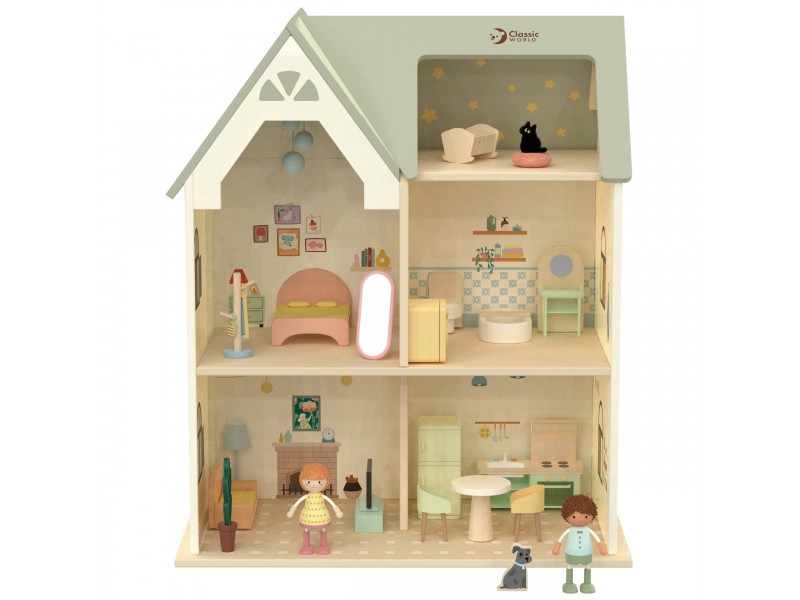 CLASSIC WORLD Wielki Drewniany Domek dla Lalek z mebelkami CLASSIC WORLD Wielki Drewniany Domek dla Lalek z mebelkami