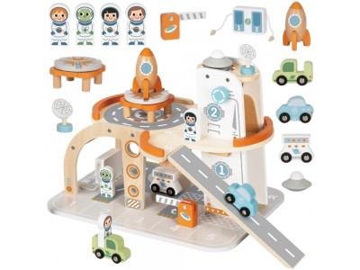 TOOKY TOY Drewniany Kosmiczny Parking  Stacja Kosmiczna