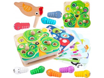 TOOKY TOY Drewniana Gra Zręcznościowa 2w1 Wyciągnij Robaczki dla Dzieci