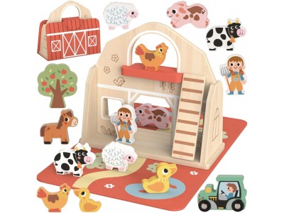 TOOKY TOY Drewniana Składana Farma w Walizce ze Zwierzątkami