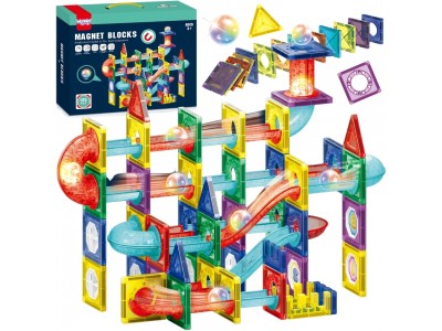 WOOPIE Klocki Magnetyczne Konstrukcyjne 3D Zestaw Edukacyjny Tor Kulkowy 105el.