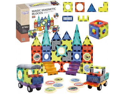 WOOPIE Klocki Magnetyczne 3D Zestaw Zamek Pojazdy 71el.