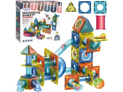 WOOPIE Klocki Magnetyczne Konstrukcyjne 3D Zestaw Edukacyjny Tor Kulkowy 42 el.