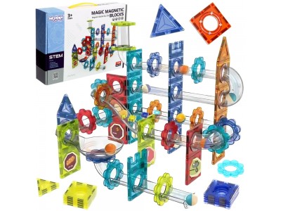 WOOPIE Klocki Magnetyczne Konstrukcyjne 3D Zestaw Edukacyjny Tor Kulkowy 113 el.