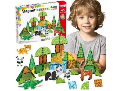 WOOPIE Klocki Magnetyczne Konstrukcyjne 3D Zestaw Edukacyjny Rzadkie Zwierzęta 45el.