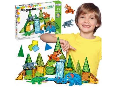 WOOPIE Klocki Magnetyczne Konstrukcyjne 3D Zestaw Edukacyjny Zwierzęta Dżungli 45el.