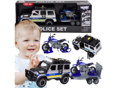 WOOPIE Zestaw Samochód Terenowy Policyjny z Przyczepą na Motocykl