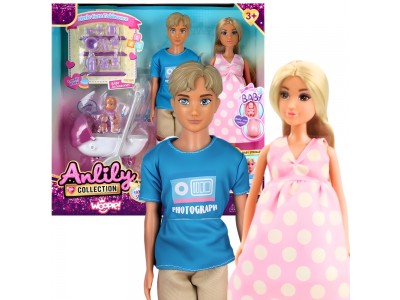 WOOPIE ROYAL Zestaw Lalek Rodzina Lily w Ciąży Tata Niemowlak Wózek Akcesoria