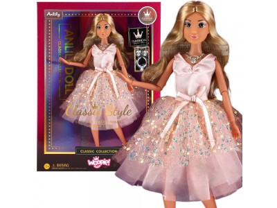 WOOPIE ROYAL Lalka Lily 30 cm Długie Blond Włosy Różowa Suknia Biżuteria