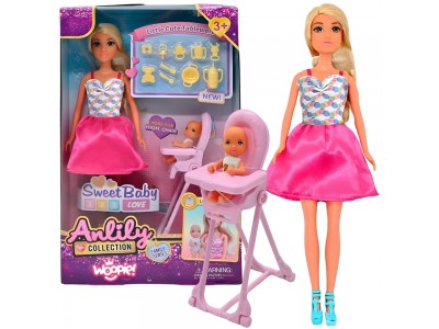 WOOPIE ROYAL Lalka Lily Bobas Krzesełko do Karmienia Zestaw Akcesoria