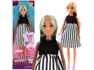 WOOPIE ROYAL Lalka Lily w Ciąży Sukienka w Czarno-białe Paski