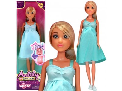 WOOPIE ROYAL Lalka Lily z Brzuszkiem w Ciąży Niemowlak Błękitna Sukienka