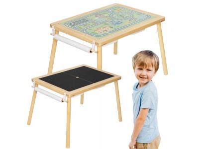 WOOPIE GREEN Drewniany Stolik Aktywności 4w1 Tablica Kredowa Pojemniki Mapa Miasta Papier Rysunkowy