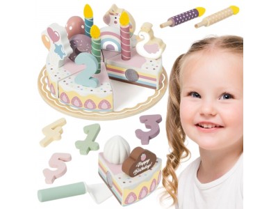 TOOKY TOY Drewniany Tort Urodzinowy Krajalny Na Rzepy