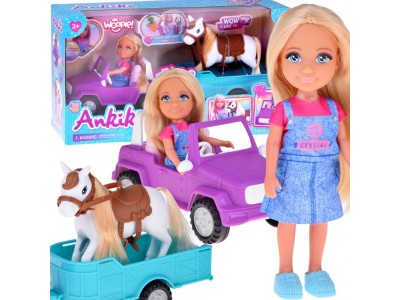 WOOPIE ROYAL Lalka Niki Zestaw z Koniem Samochodem i Przyczepą