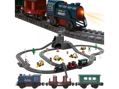 WOOPIE Elektryczna Kolejka Tor Retro Ciuchcia Lokomotywa + 2 Wagony – Zestaw 76 el.