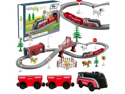 WOOPIE Zestaw Elektryczna Kolejka Lokomotywa Tor Farma Zwierzęta 70 el.