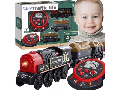 WOOPIE Lokomotywa Elektryczna Zdalnie Sterowana Kolejka Retro Wagony 4 el.