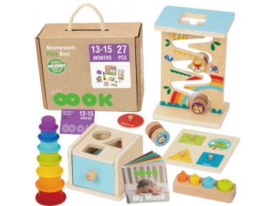 WOOPIE GREEN Pudełko Box 6w1 13-15m Montessori Edukacyjne Sensoryczne FSC