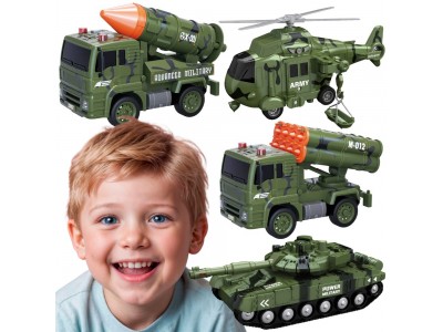WOOPIE Zestaw Pojazdów Wojskowych z Wyrzutnią Czołg Helikopter 4SZT Skala 1:20