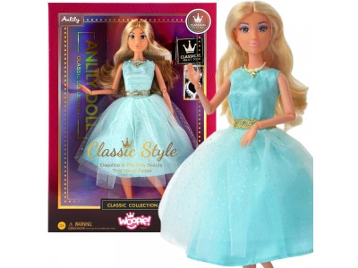 WOOPIE ROYAL Lalka Lily 30 cm Długie Blond Włosy Elegancka Turkusowa Sukienka