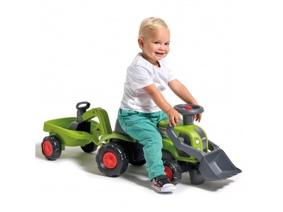 FALK Traktorek Jeździk Baby Claas z Koparką Łyżką i Przyczepą