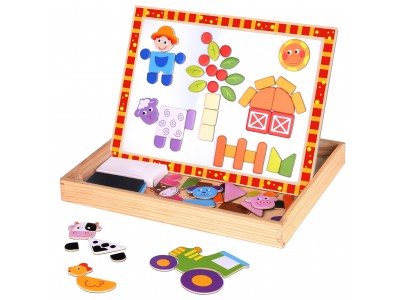 TOOKY TOY Drewniana Tablica Dwustronna Puzzle Układanka Magnetyczna Farma
